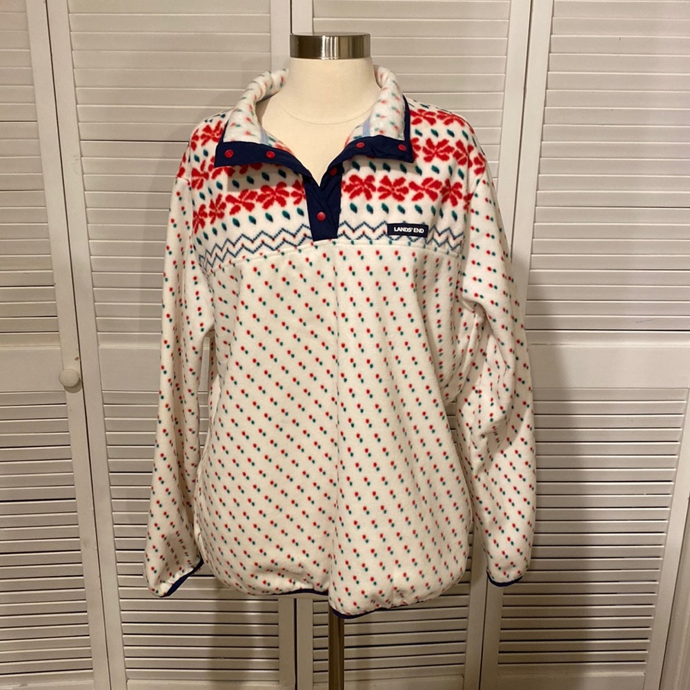 Lands End Snap Neck Fleece Pullover
